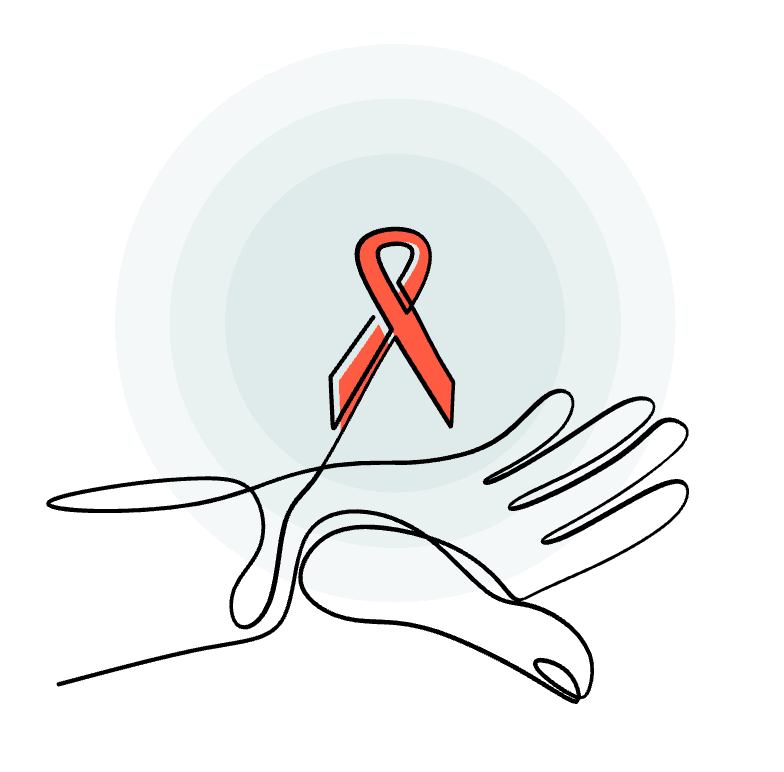 Line illustration — ribbon in hand